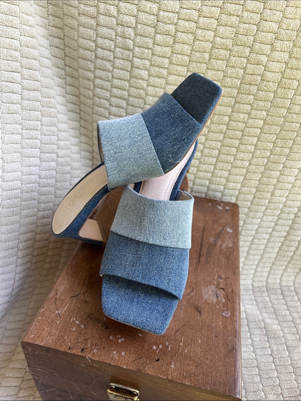 Liverpool Los Angeles Two-Band Denim Slide Sandals - Blue